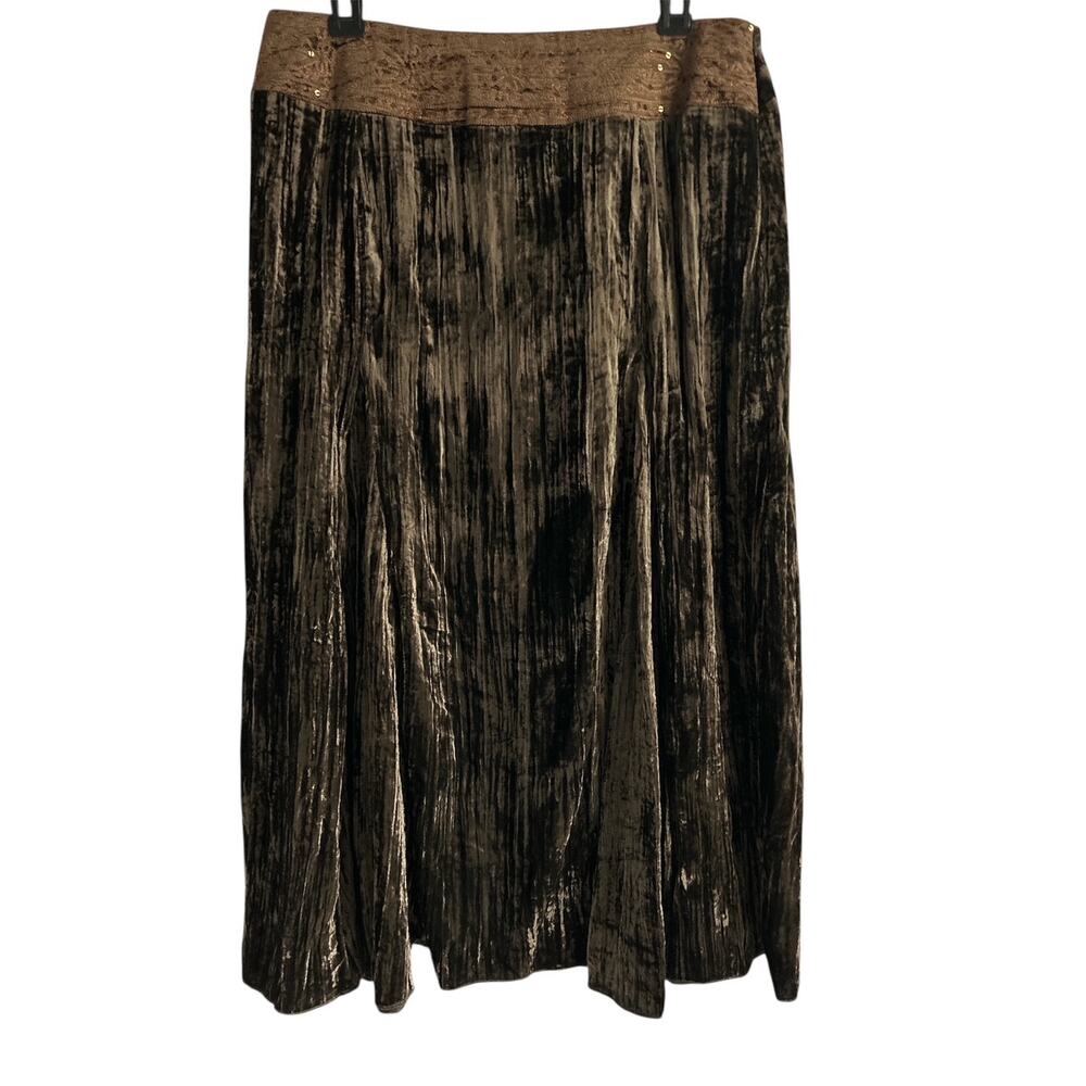 Mlle Gabrielle Size XL Boho Brown Crush Velvet Sequined Embroidered‎ Maxi Skirt